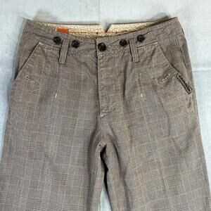 Hugo Boss Plaid Pants Mens 48 (32x34) Brown Houndstooth Patchwork Crafted Orange